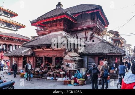 Lakshmi Narayan temple (also known as Garud Narayan temple) in Kathmandu Durbar Square, before the April 2015 Nepal earthquake Stock Photo