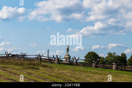 The monument for the 130th Pennsylvania Regiment on the Bloody Lane at Antietam National Battlefield in Sharpsburg, Maryland, USA Stock Photo