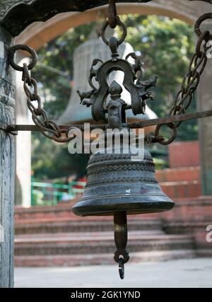 bell in Swayambhunath stupa - Kathmandu - Nepal Stock Photo