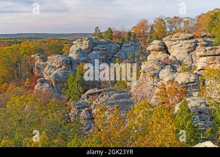 Fall Colors Amongst the Rocks of the Garden of the Gods in Shawnee National Forest in Illlinois Stock Photo