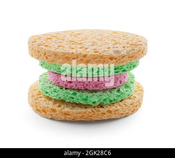 Colorful sponges for makeup cleaning on white background Stock Photo