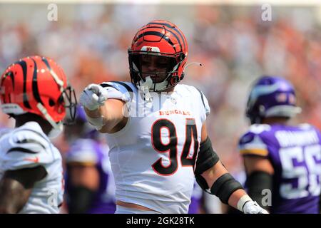 September 12, 2021: Cincinnati Bengals defensive end Sam Hubbard (94) at  the NFL football game between the Minnesota Vikings and the Cincinnati  Bengals at Paul Brown Stadium in Cincinnati, Ohio. JP Waldron/Cal