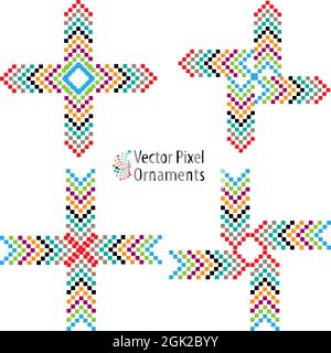 Set of colorful vector pixel like creative ornaments for artwork embellishment Stock Vector