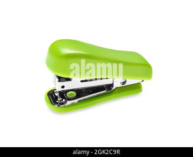 Green stapler isolated on white background Stock Photo