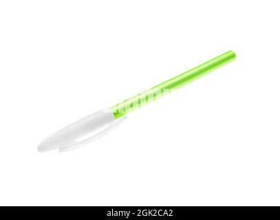 Green ball-point pen on white background Stock Photo