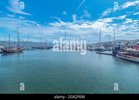 Knysna Waterfront of Knysna at along the Garden Route in Western Cape South Africa. Stock Photo