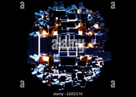 3d illustration of a pattern in the form of metal, technological plating of a spaceship or a robot. Abstract graphics in the style of computer games. Stock Photo
