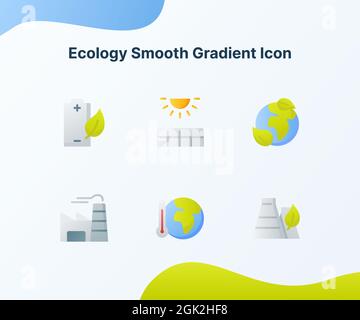 ecology smooth gradient icon collection on pack white isolated background with modern flat cartoon style vector design illustration Stock Photo