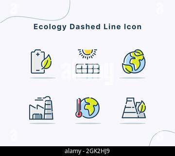 ecology dashed line icon collection on pack white isolated background with modern flat cartoon style vector design illustration Stock Photo