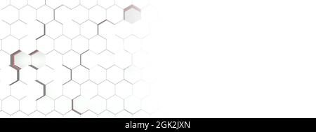 Hexagonal grid surface. Geometry pattern. Abstract white hexagon with copy space background. 3D rendering image Stock Photo