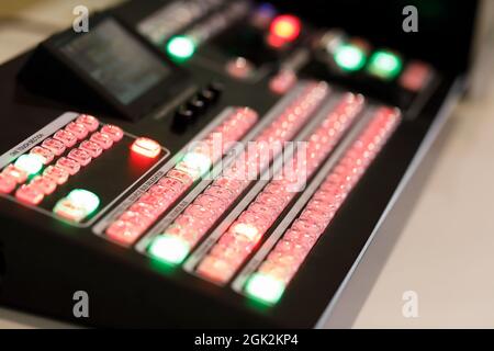 Professional live video production switcher. Selective focus. Stock Photo