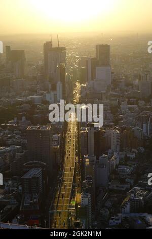 Ariel view of Tokyo cityscape in sunset. The Tokyo region is Japan