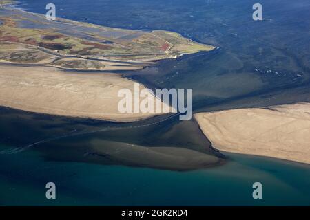 FRANCE. AUDE (11) PORT LA NOUVELLE WHERE ETANG DE BAGES JOIN MEDITERRANEAN SEA (AERIAL VIEW) Stock Photo