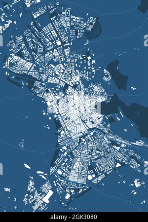 Detailed blue map poster of Granada city administrative area. Skyline panorama. Decorative graphic tourist map of Granada territory. Royalty free vect Stock Vector