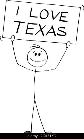 Person Holding I love Texas Sign , Vector Cartoon Stick Figure Illustration Stock Vector