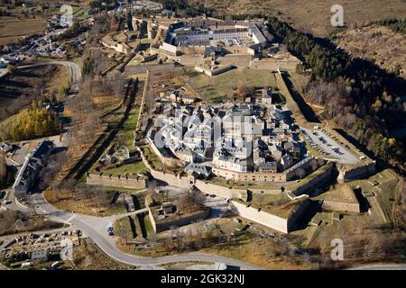 France. Pyrénées Orientales (66).Cerdanya region. The citadel of Mont Louis built by Vauban (classified as World Heritage by Unesco). The walled city Stock Photo