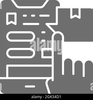 Tracking parcel in application, delivery app grey icon. Stock Vector