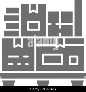 Vector different boxes on pallets grey icon. Stock Vector