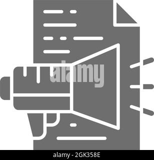 Advertisement text, announcement, document with loudspeaker grey icon. Stock Vector