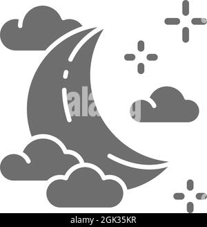 Vector young moon in clouds grey icon. Stock Vector
