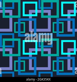 Pattern with multi-colored squares on a dark background. Intersecting geometric shapes. Stock Vector
