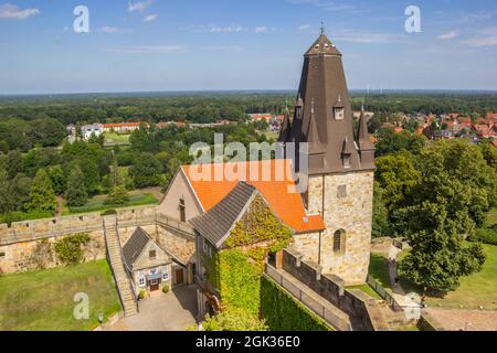 Aerial view of the entrance tower of the castle in Bad Bentheim Stock Photo