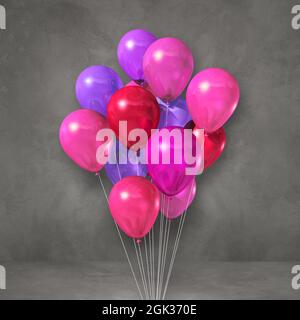 Pink balloons bunch on a grey wall background. 3D illustration render ...