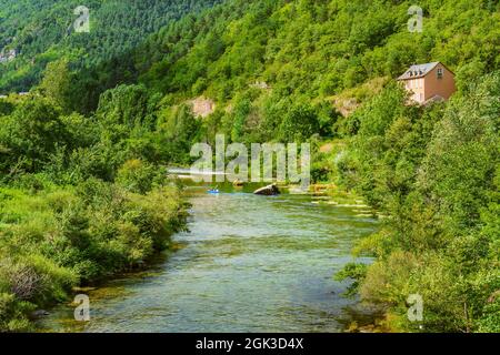 Kayaking on Gorges du Tarn, Parc National des Cévennes, France Stock Photo