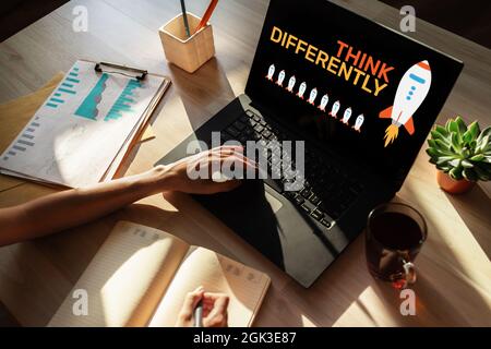 Think differently, Mind outside the box, Creativity, Innovation concept on screen. Stock Photo