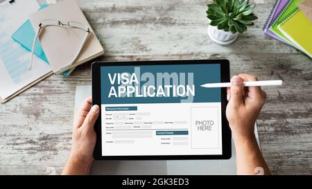 Online Visa application form on screen. Country Visit permit. Stock Photo