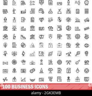 100 business icons set. Outline illustration of 100 business icons vector set isolated on white background Stock Vector