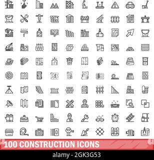 100 construction icons set. Outline illustration of 100 construction icons vector set isolated on white background Stock Vector
