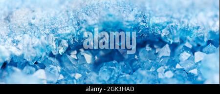 Crystals texture. Blue cold winter background. Banner format Stock Photo