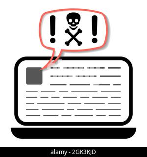 laptop warning malware, spam, online fraud, trojan, computer ransomware virus icon Stock Vector