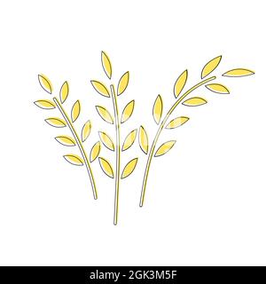 Vector icons spikelets bunch of wheat, flakes. Oatmeal ear. Ruta ears icon cartoon style Stock Vector