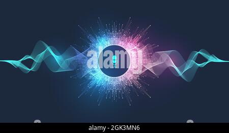 Voice assistant concept. Voice and sound recognition equalizer wave flow background. Personal assistant and voice recognition concept gradient. Vector Stock Vector