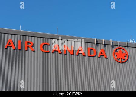 Montreal, QC, Canada - September 4, 2021: Air Canada sign at their headquarters in Montreal, QC, Canada. Stock Photo