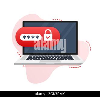 Successful web browser Login page on Laptop Screen with password form. Vector illustration. Stock Vector