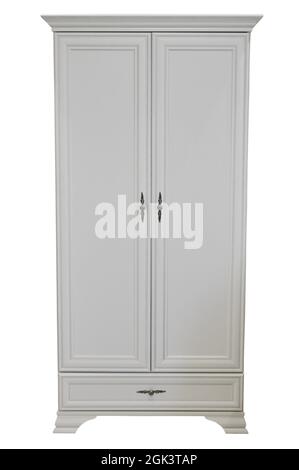 White old style closed wardrobe front view isolated Stock Photo