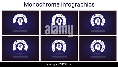Head, lightbulb, brain. Conceptual  illustration. Idea infographic.  Monochrome templates, possible to use for workflow, banner, diagram, web design, Stock Vector