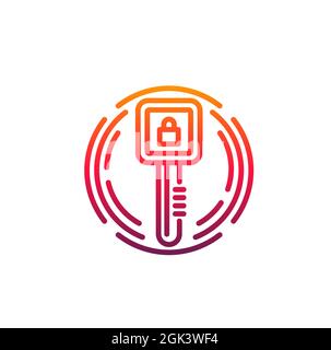 Cyber security icon with vector digital access key and padlock. Network data, information and privacy secure system technology isolated symbol, intern Stock Vector