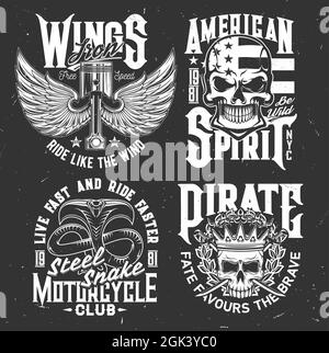 Tshirt prints with pirate skull in cocked hat and crossed sabers and guns.  Vector mascot for apparel. T shirt print design with typography. Caribbean  Stock Vector Image & Art - Alamy