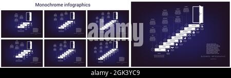Steps leading to the doorway. Monochrome templates infographics  for use in banners, technological processes, diagrams, web design, timeline, area cha Stock Vector