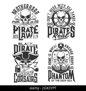 Tshirt prints with pirate skull in cocked hat and crossed sabers and guns.  Vector mascot for apparel. T shirt print design with typography. Caribbean  Stock Vector Image & Art - Alamy