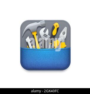 Online tools icon. User technical support service, repair, diagnostics and maintenance application or utility icon, GUI 3d pictogram with razor knife, Stock Vector