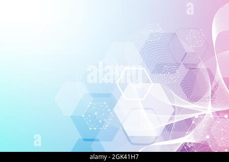 Science network pattern, connecting lines and dots. Technology hexagons structure or molecular connect elements Stock Vector