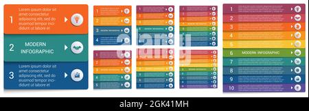 Infographics. Set of universal templates for infographic. Colorful horizontal stripes, buttons with icons. For business presentations and other option Stock Vector