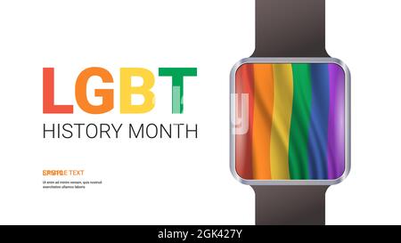 smart watch with LGBT flag on screen transgender love history month celebration descrimination human rights violation concept horizontal vector Stock Vector