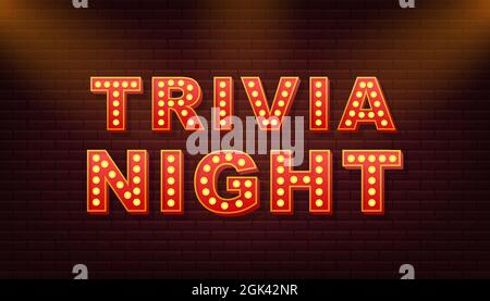 Retro light text trivia night. Retro light bulb. Vector stock illustration. Stock Vector