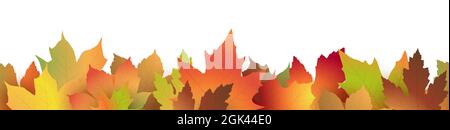 eps vector file with end of summer or fall maple colored leaves on lower side, seamless panorama style Stock Vector